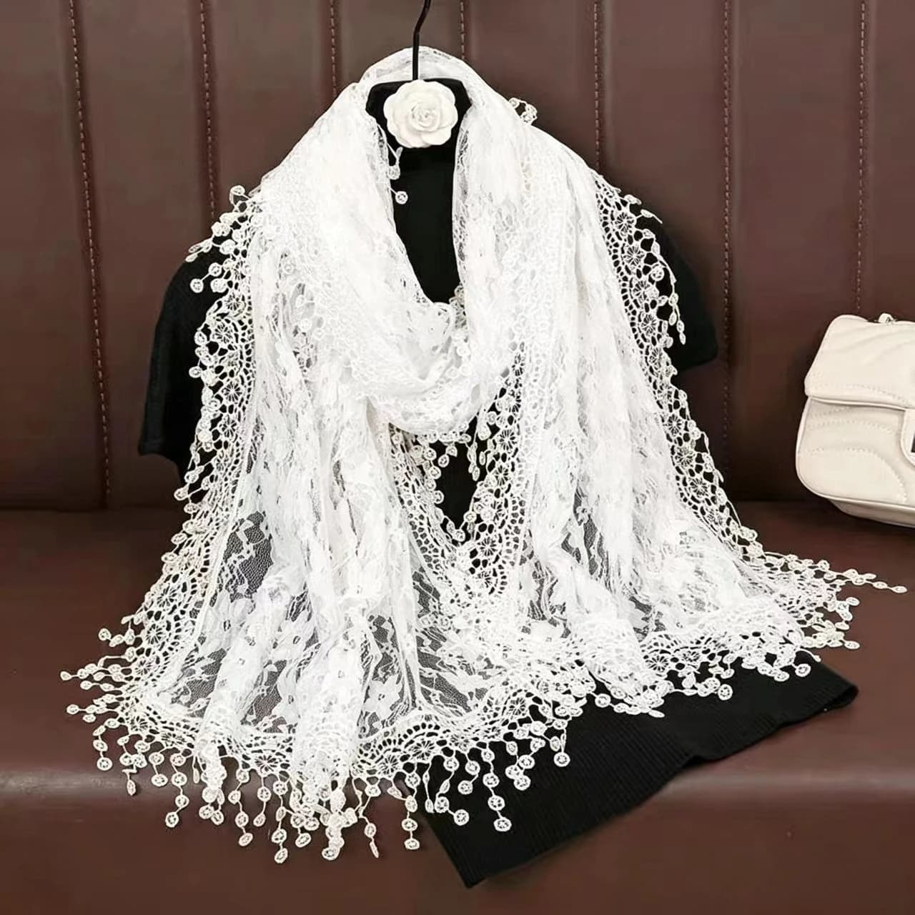 New Embroidery Lace Scarf Shawl Floral Triangular Veil Shawl For Women Party Scarf Wedding Poncho Stoles Ladies Headband Wraps