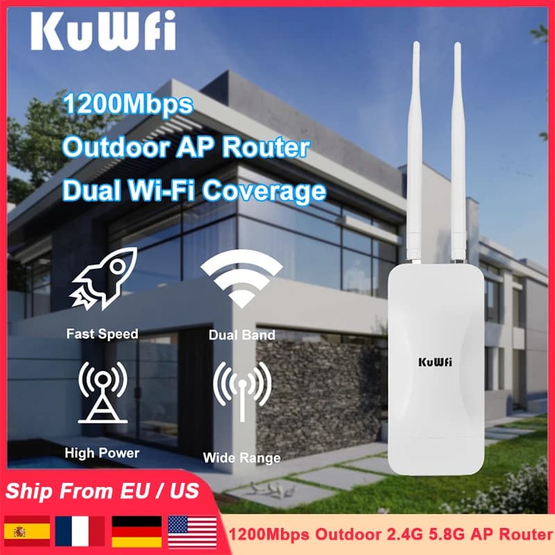KuWFi 1200Mbps Ripetitore AP Esterno Router 2.4G 5.8G Dual Band WiFi Segnale Antenna Staccabile 24V POE WAN LAN IP65 Impermeabile