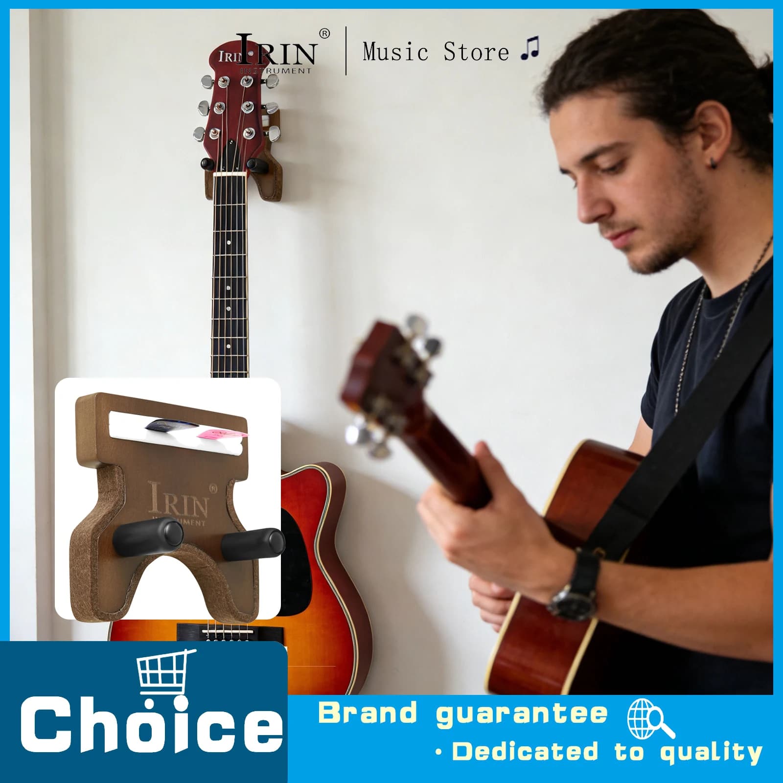 Supporto per plettro da chitarra IRIN 2-in-1 in legno di quercia, resistente e robusto, accessori Bounce adatti per chitarra/ukulele