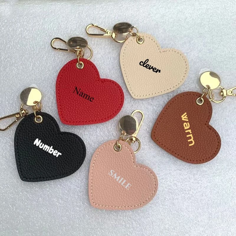 Custom Logo Keyring Car Keychain with Heart Shaped Laser Engraving in Empty Leather Custom Heart Shaped Keychain Valentine's Day Gift