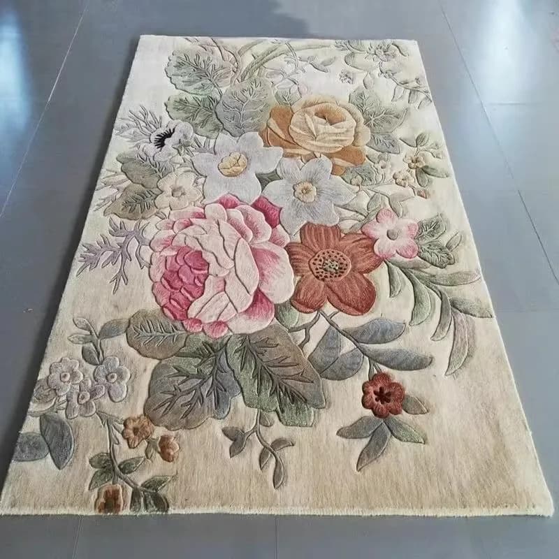 Tappeto in Lana Fatto a Mano per Soggiorno, Stile Europeo Floreale, Spesso, per Divano e Tavolino, Lussuoso, Personalizzabile, Grande, in Lana della Nuova Zelanda