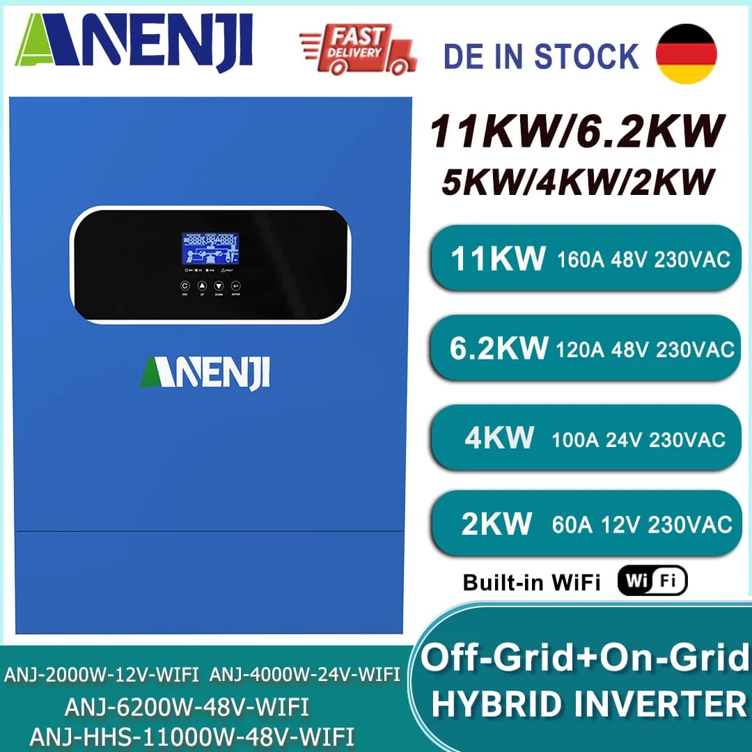 11KW 6.2KW 5KW 4KW 2KW Inverter solare ibrido 48V 24V con regolatore di carica MPPT 60A 100A 160A 220V con supporto WIFI BMS