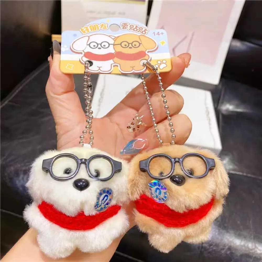2 Pezzi Portachiavi Magnetico a Forma di Cane con Occhiali, Stile Cartone Animato Kawaii, Ciondolo per Borsa e Auto, Ornamento da Appendere, Regalo per Amici