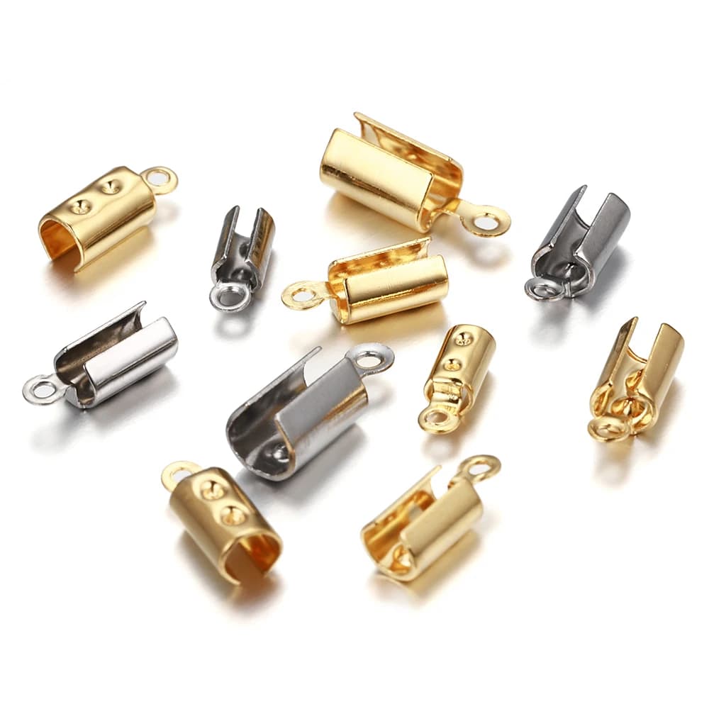 30 pieces stainless steel with crimping end caps, fixing ropes, chain cables, crimping beads connector for bracelets, jewelry creation, diy supplies
