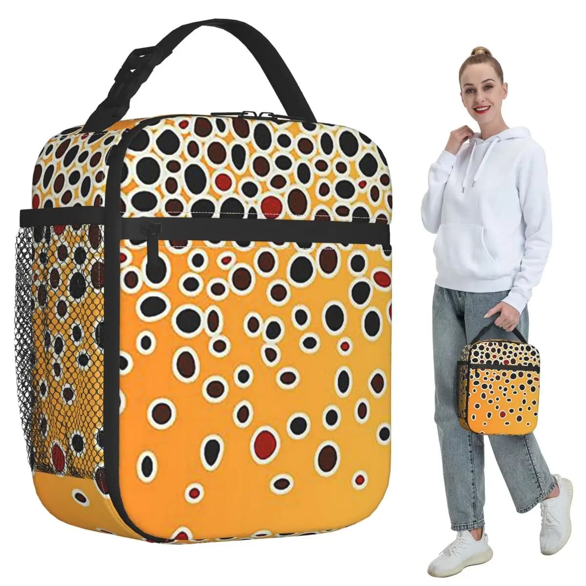 Borsa termica per il pranzo con isolamento in pelle di trota marrone per donna, borsa termica per ufficio, contenitore portatile per alimenti