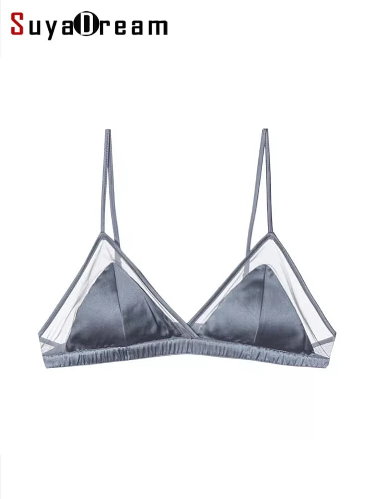 SuyaDream donna triangolo coppa reggiseni 93% seta 9% Spandex rete senza filo pizzo sottile imbottito tutti i giorni Bralette 2023 nuova biancheria intima rosa
