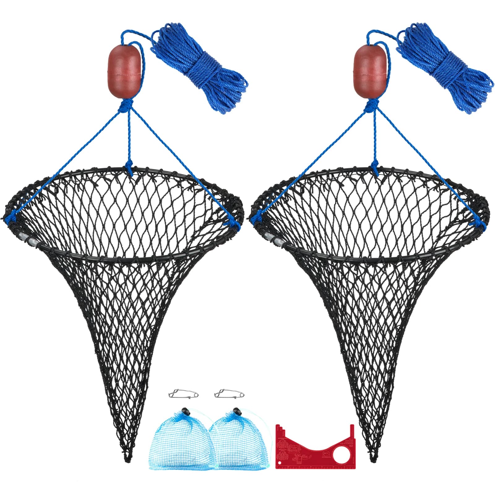 2 pz Trappole per granchi pieghevoli Piccole reti per granchi per gamberetti con boa Clip per esca per granchi blu Dungeness Rotondo Casting Net Trappole per gamberi