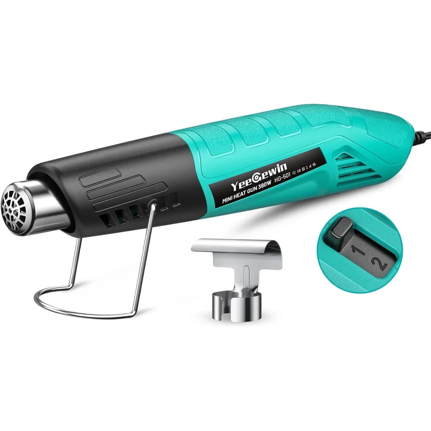 Pistola Termica, Mini Pistola ad Aria Calda da 380W con 2 Impostazioni di Temperatura 480 ° F-850 ° Protezione da sovraccarico termico per pellicole termoretraibili, vinile, lavori artigianali