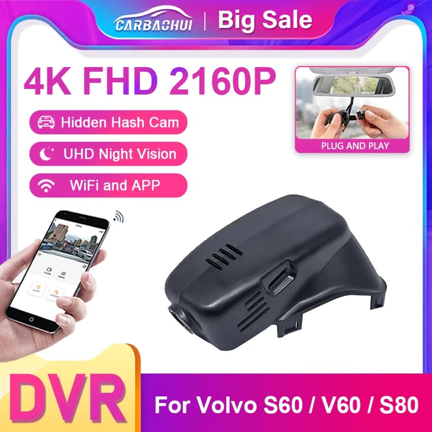 Plug and play Car DVR Wifi Video Recorder Dash Cam Camera For Volvo S60L S80L XC70 V60 2012 2013 2016 HD 2160P