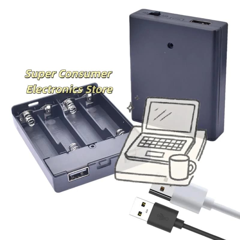Contenitore Portatile per Batterie 4xAA USB - Alimentatore 5V per Strisce LED, Luci e Progetti Fai-da-Te