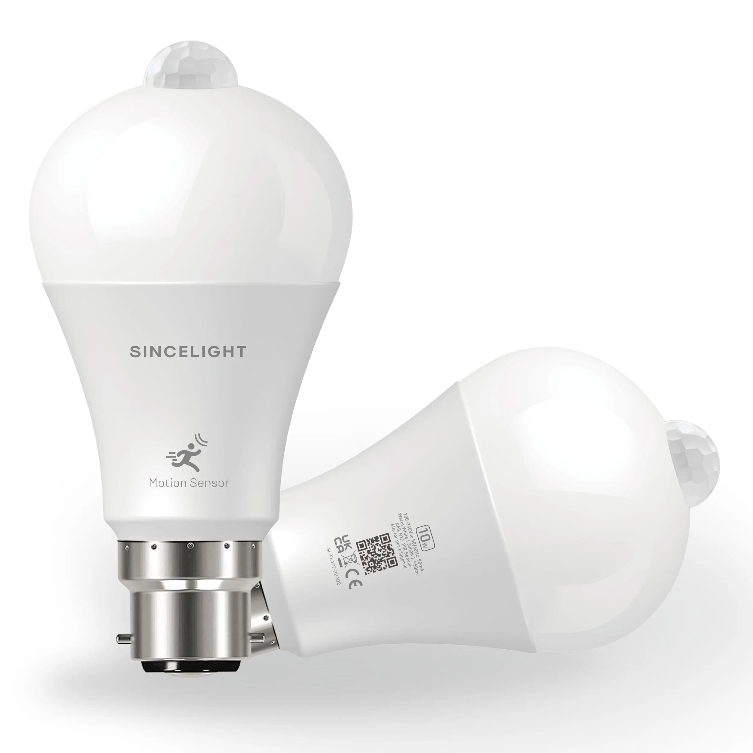 Pack of 2, B22, 10W, 230V, PIR Motion LED Bulb Automatic ON/Off by Equipped PIR Sensor and Light Sensor Moving Detector 10W≈100W