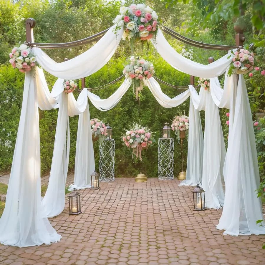 Tessuto per drappeggio ad arco bianco, 6 pannelli, tenda velata per sfondo, decorazione per archi nuziali e cerimonie, lunghezza 19 piedi x larghezza 28 piedi