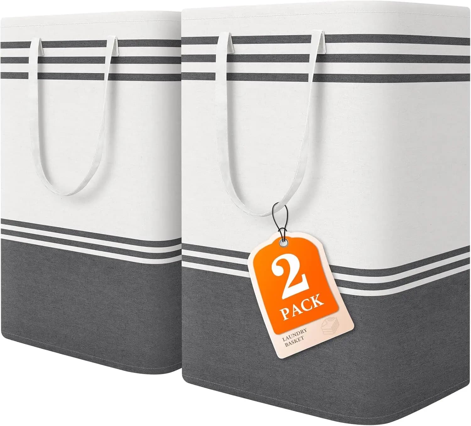 Set di 2 Grandi Cesti per Bucato, Borse Pieghevoli per Vestiti con Manici, Cesti Impermeabili da 75L per Dormitorio, Bagno, Camera (Grigio)