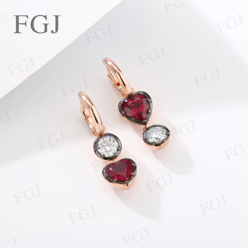 925 Sterling Silver Heart Hoop Earrings Moissanite Ruby Sapphire Charm Drop Earrings for Women Wedding Mother's Day Gift