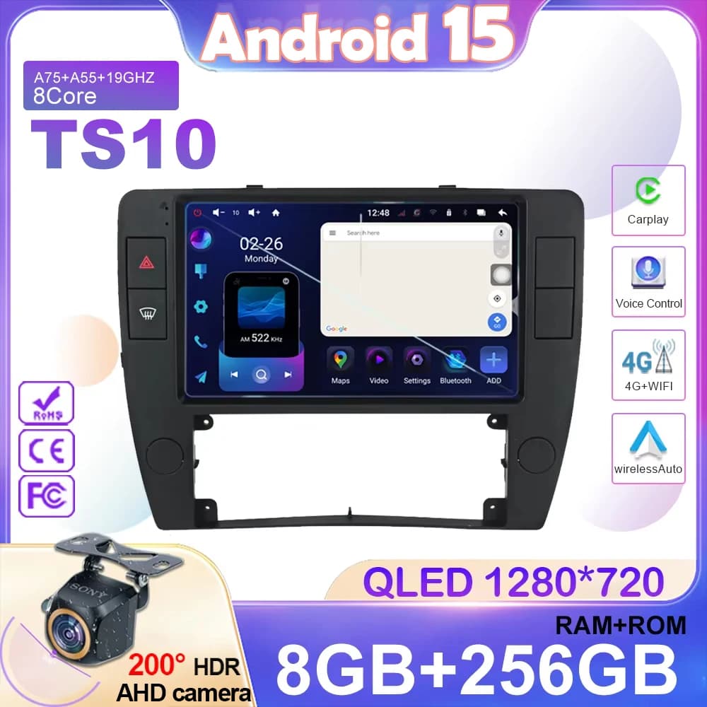 Android 15 Per Volkswagen Passat B5 2000 - 2005 Autoradio Lettore video multimediale Navigazione GPS