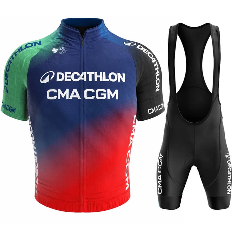 Decathlon Summer Road Bike Cycling Kit Men Short Sleeve Jersey Breathable Padded Bib Shorts Lightweight Racing Sportswear Wear