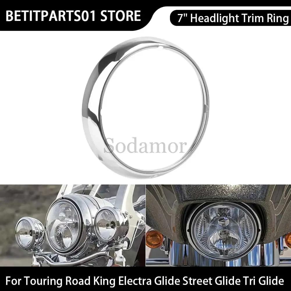 Accessori moto 7 "Faro Trim Anello in metallo cromato adatto per Harley Touring Road King Electra Glide Street Glide Tri Glide