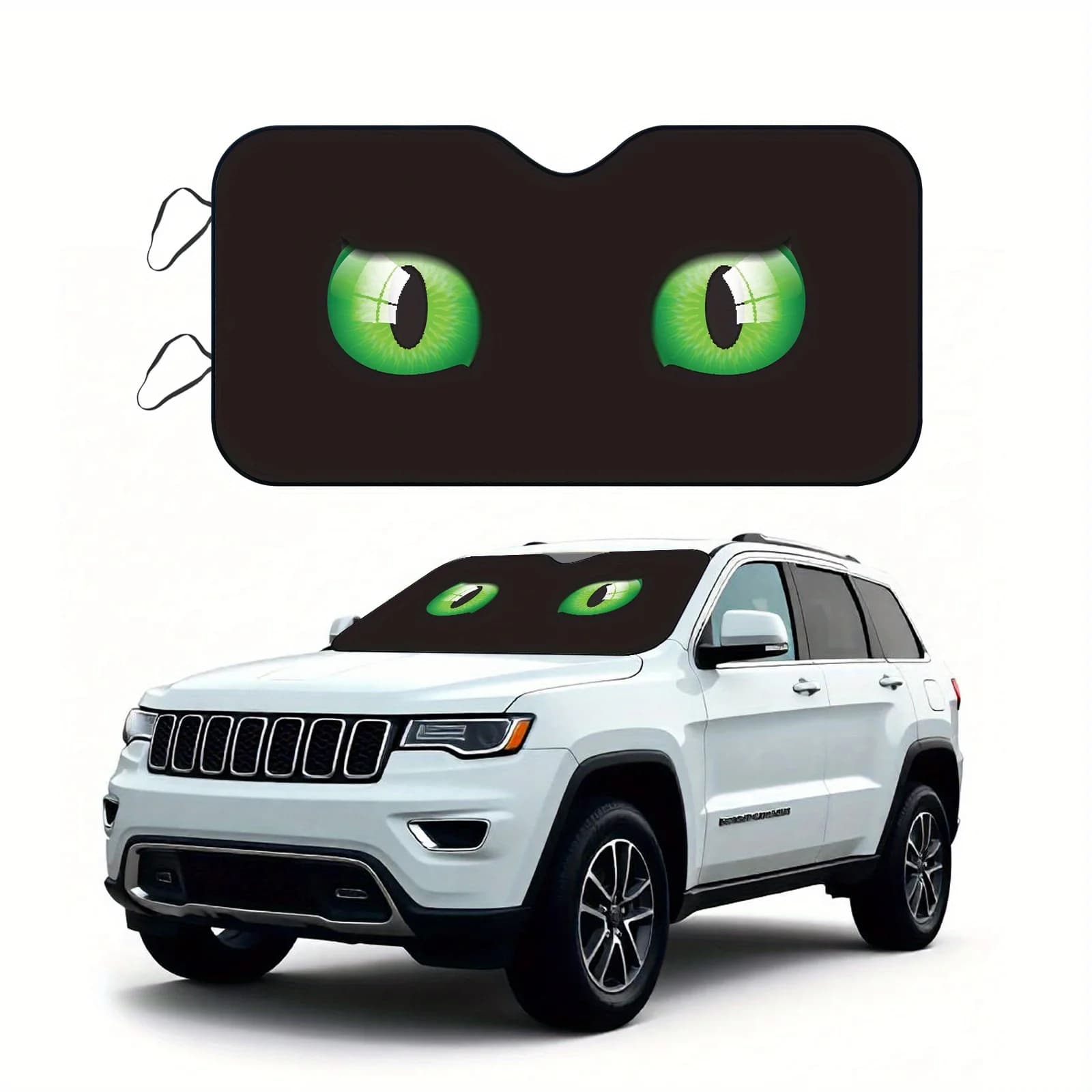 Parabrezza per auto Cat-Eye verde da 1 pezzo con protezione per la privacy - Visiera antivento pieghevole portatile, design nero e verde lime,