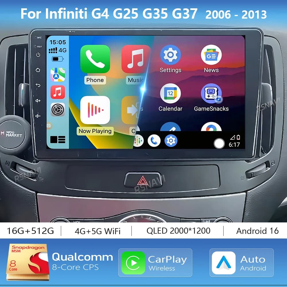 Android 15 Carplay Auto 2K Schermo Autoradio BT Lettore Multimediale Per Infiniti G4 G25 G35 G37 2006-2013 2Din Autoradio Stereo 360