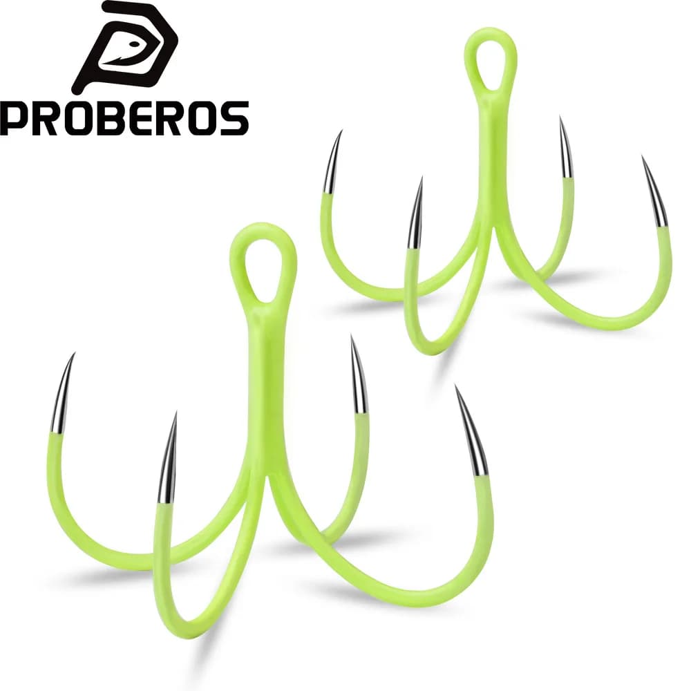 PROBEROS 10 pz/scatola Ami da pesca marina fosforescenti senza ardiglione, a quattro punte, 16 # 18 # Ganci a Artiglio, Ganci a Forcella, Ganci per Calamari