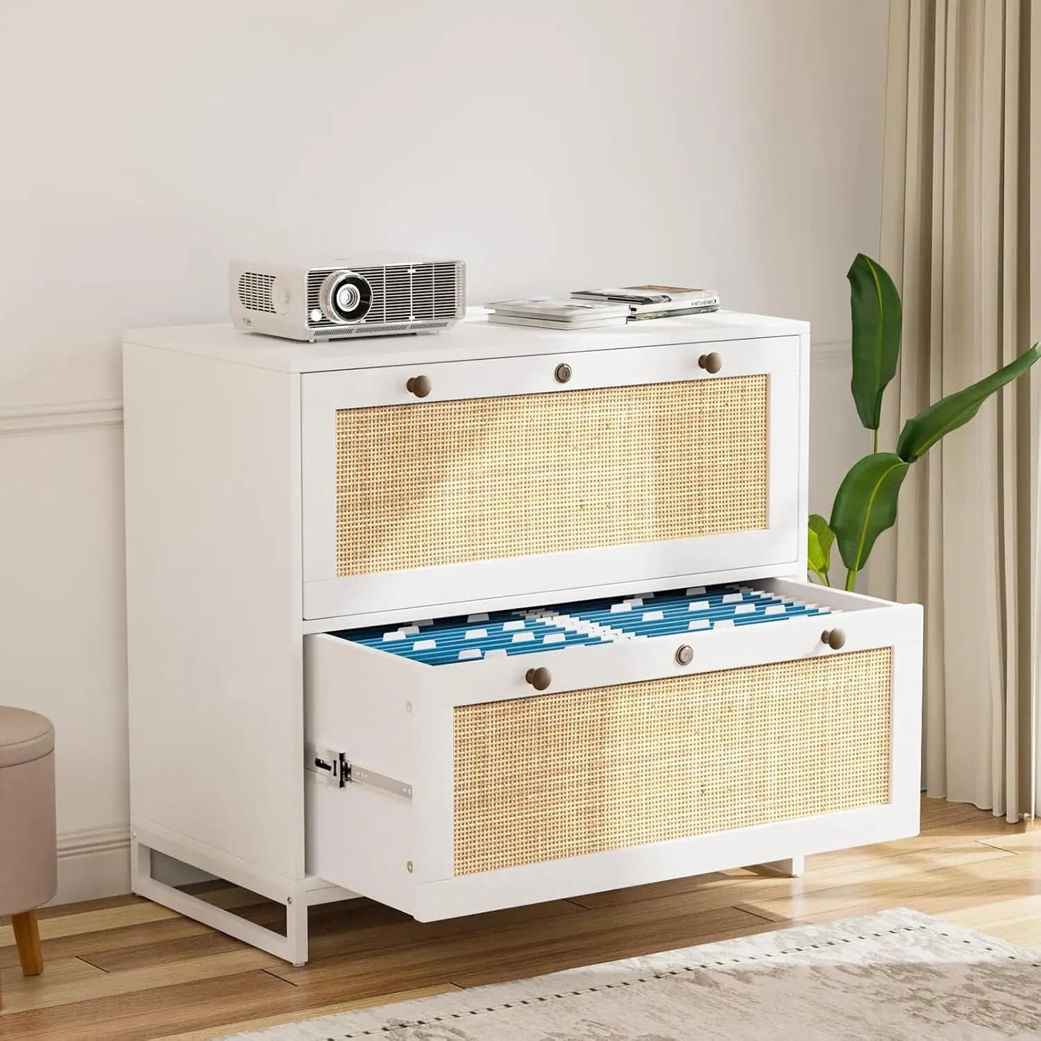 2 Drawer File Cabinet with Lock, Wood Storage Cabinet for Home Office, Printer Stand for Letter & Legal Folders, Customized