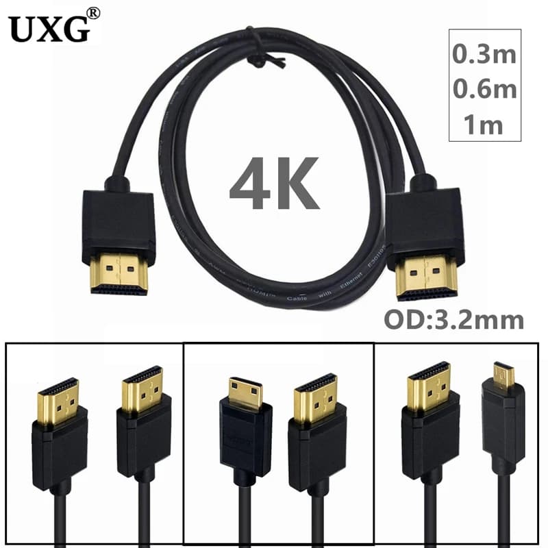 OD 3.2mm Super Soft HDMI Maschio A Micro Mini Cavo corto sottile compatibile HDMI 2k 4k Hd @ 60hz Leggero portatile 30 cm 60 cm 1 M