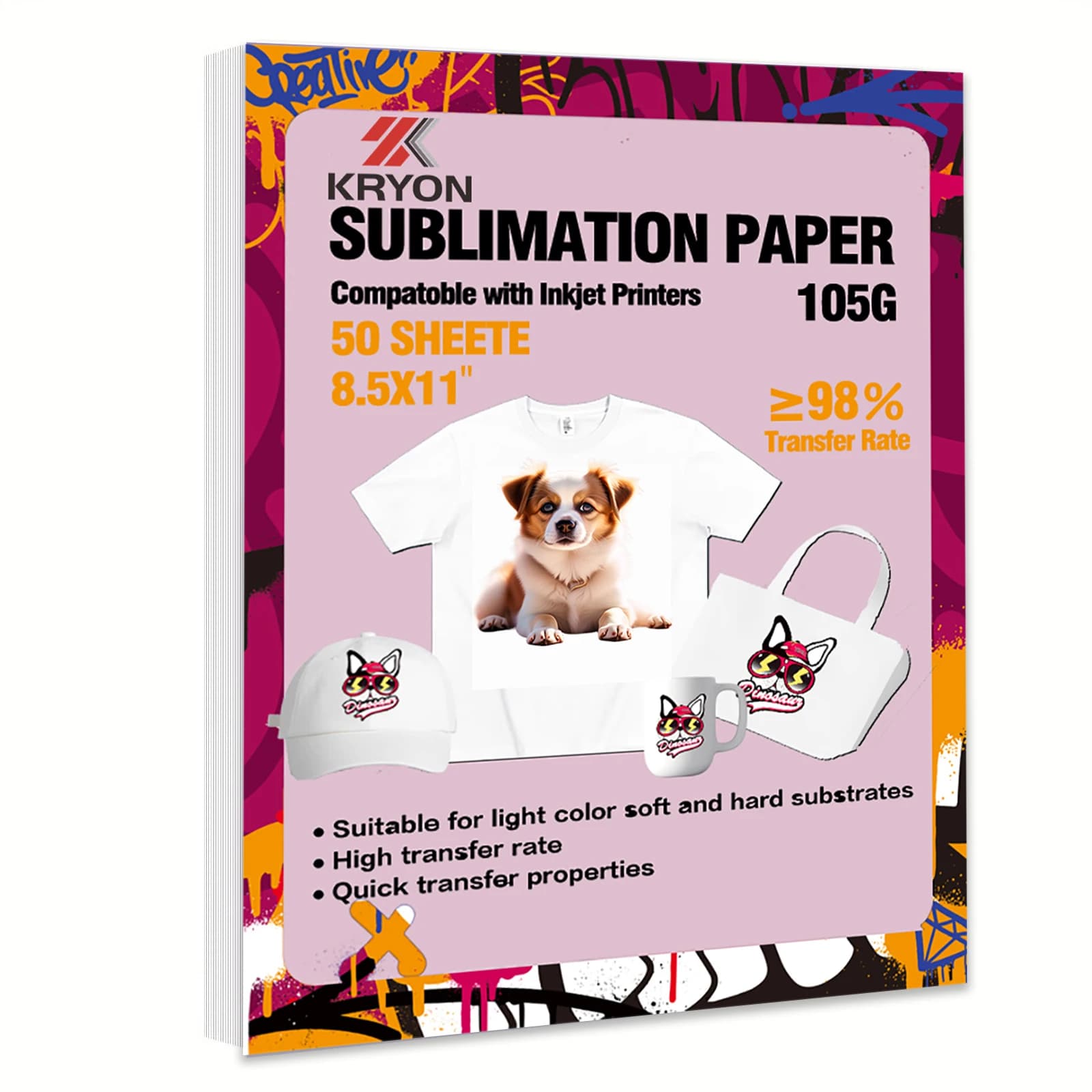 Stampante a getto d'inchiostro con carta per trasferimento di calore in carta per sublimazione da 8,5x11 IN 105G 50 fogli con inchiostro per sublimazione per inchiostro a sublimazione