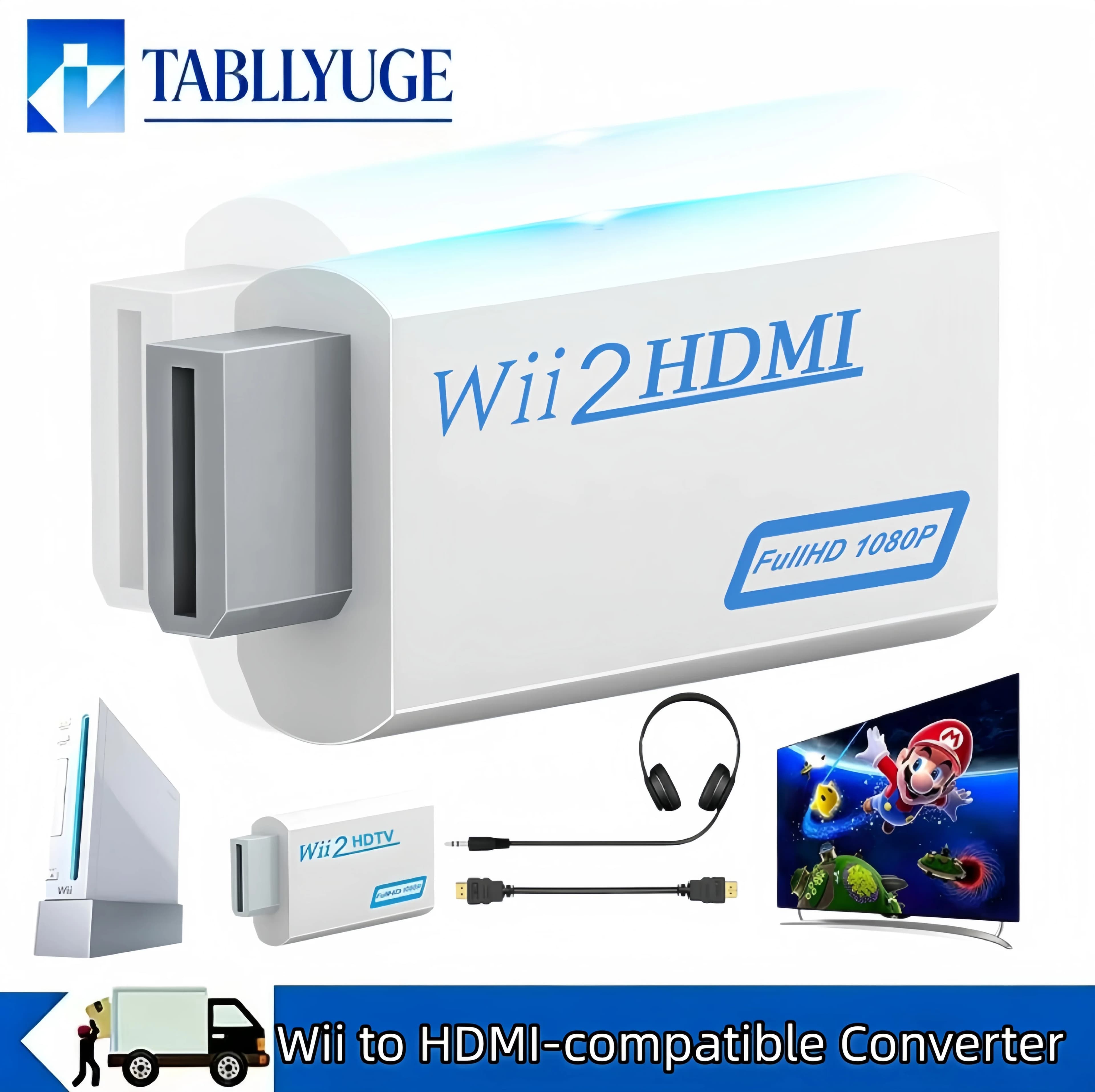 HDMI Full HD compatible adapter for Wii console converter with 3.5 mm 720P audio jack cable for HDTV PC monitor display