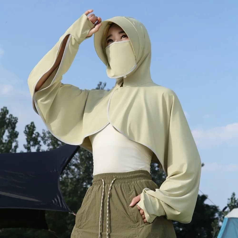 Ice Silk 3 in 1 Sunscreen Hoodie Long Sleeve Thin Facemask Hat Sunscreen Shawl Waterproof Quick Dry Sun Protection Clothing