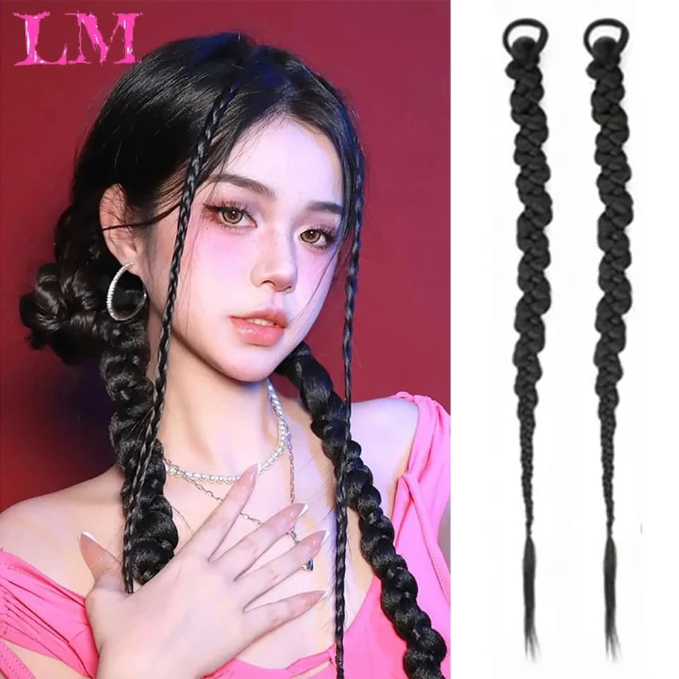 Long Synthetic Horsetail and LM Lyscia with Elastic Belt, Horsetail Extension Resistant to Calore for Women