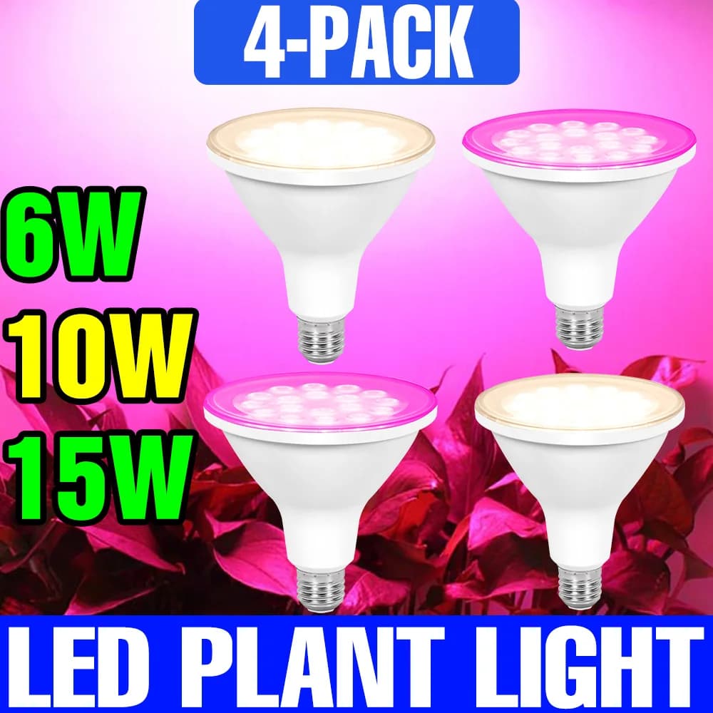 4 Confezioni di Lampadine LED per Coltivazione E27/E26, Luce a Spettro Completo per Piante da Interno, Succulente, Fiori, Coltivazione Idroponica