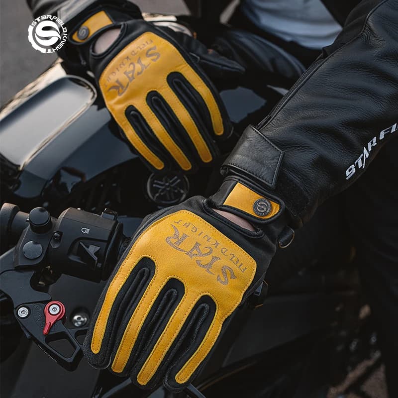 SFK Full Finger Motorcycle Gloves Real Goat Leather Non-slip Wear-resistant Summer Breathable Joint Protection Riding Equipment