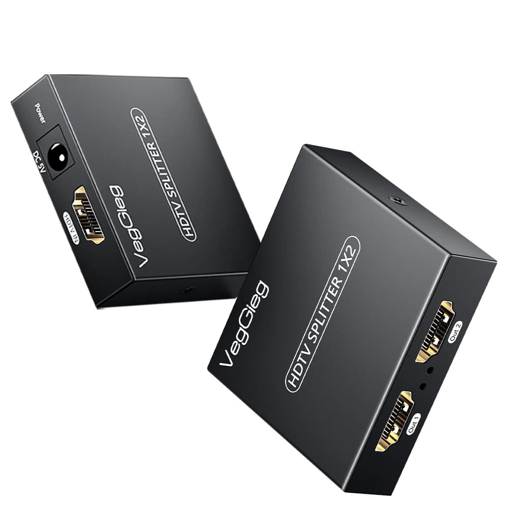 VegGieg Splitter HDMI 4K 2in1, 1 Ingresso 2 Uscite, Distributore Video HDCP per Doppio Schermo 30Hz, Interfaccia Multimediale ad Alta Definizione