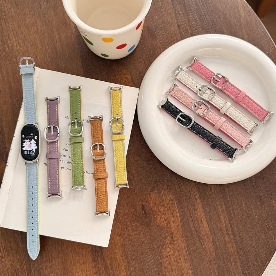 Two-tone Lychee Leather Bracelet For Xiaomi Mi Band 10 8 9 Pro Strap Miband 9Pro 8 Pro Stylish Slim Smart Watch Replacement Band