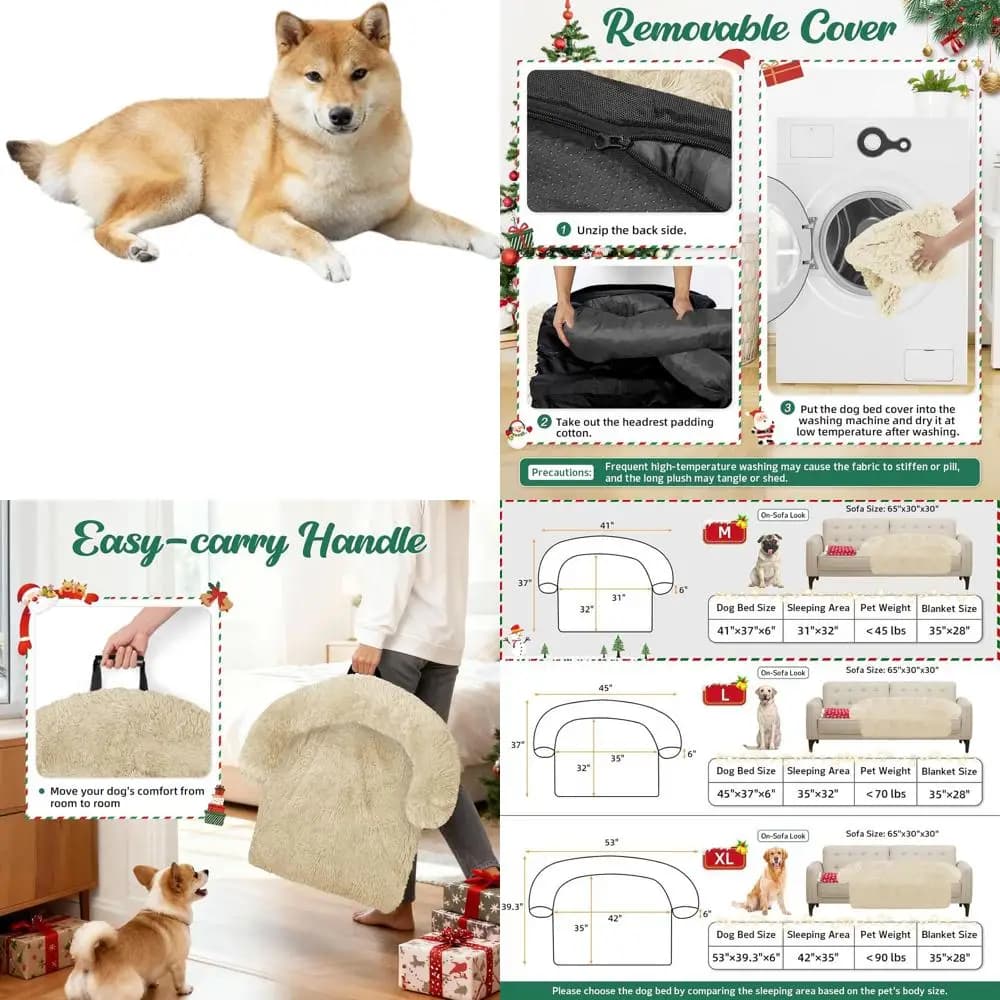 Soft Christmas blanket for dogs - Footwear for furniture, Christmas dresser, suitable for medium cats and dogs (Beige)