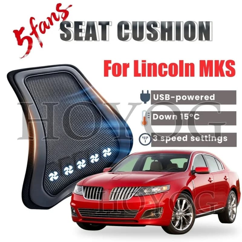 For Lincoln MKS Car Seat Cooling Lumbar Support Cushion Back Support Pillow USB Cooling Fan Breathable Mesh Waist Rest 3 Speed