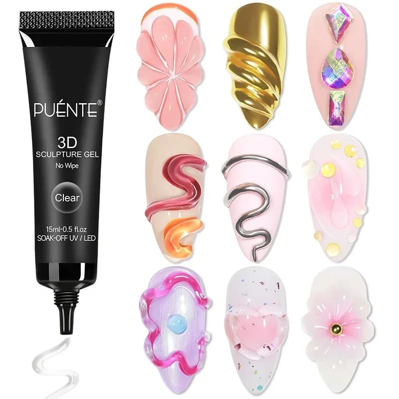 15ML Trasparente 3D No Wipe Scultura Gel Smalto per unghie Modellazione 3D Cromato Nail Art Colla per strass Soak Off Vernice semipermanente UV