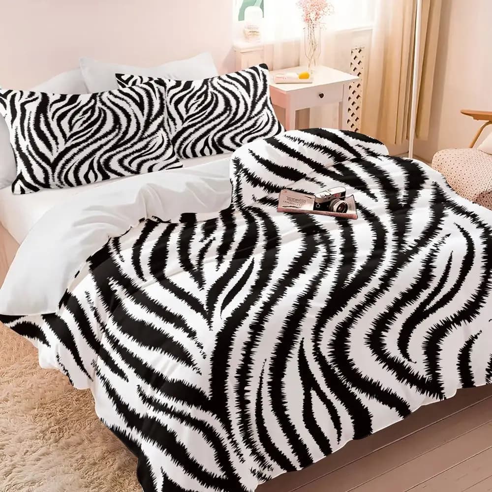 Zebra Print Duvet Cover Set (1 Duvet Cover & 1/2 Pillowcase) Soft Animal Pattern Bedding Set Modern Bedroom Decor for Adults