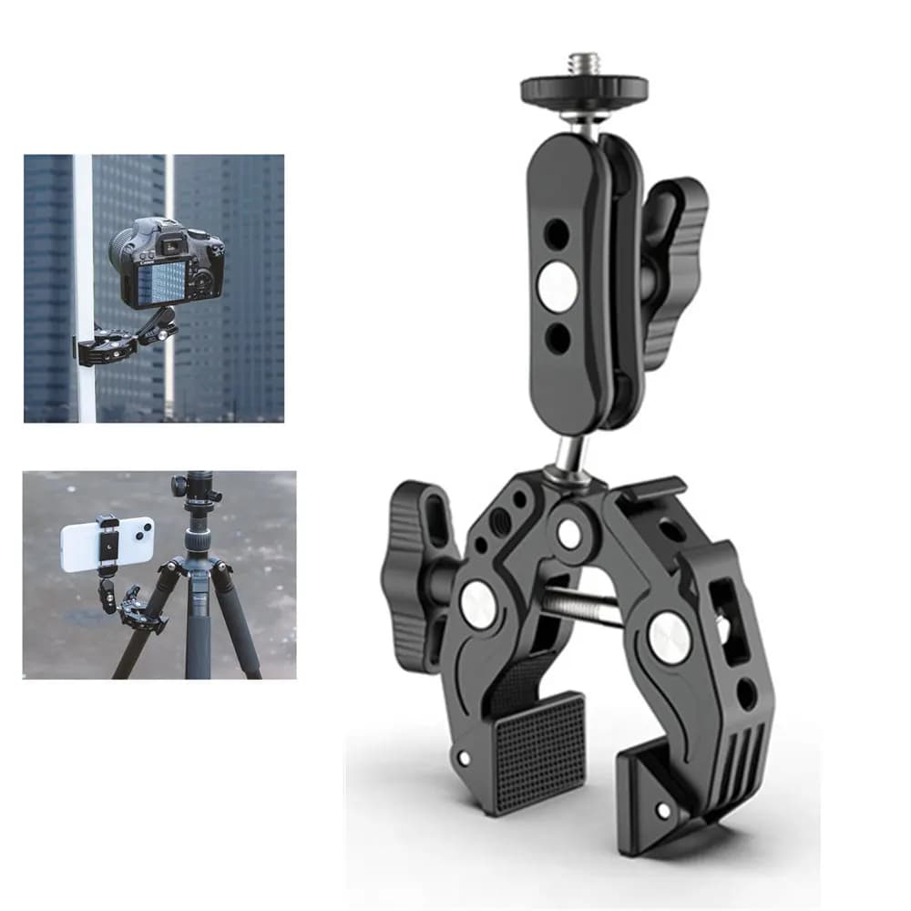 Nuovo braccio magico per fotocamera reflex in alluminio 360 ° Testa a sfera con clip per artiglio di granchio Staffa per monitor universale Morsetto per testa a sfera Supporto super supporto