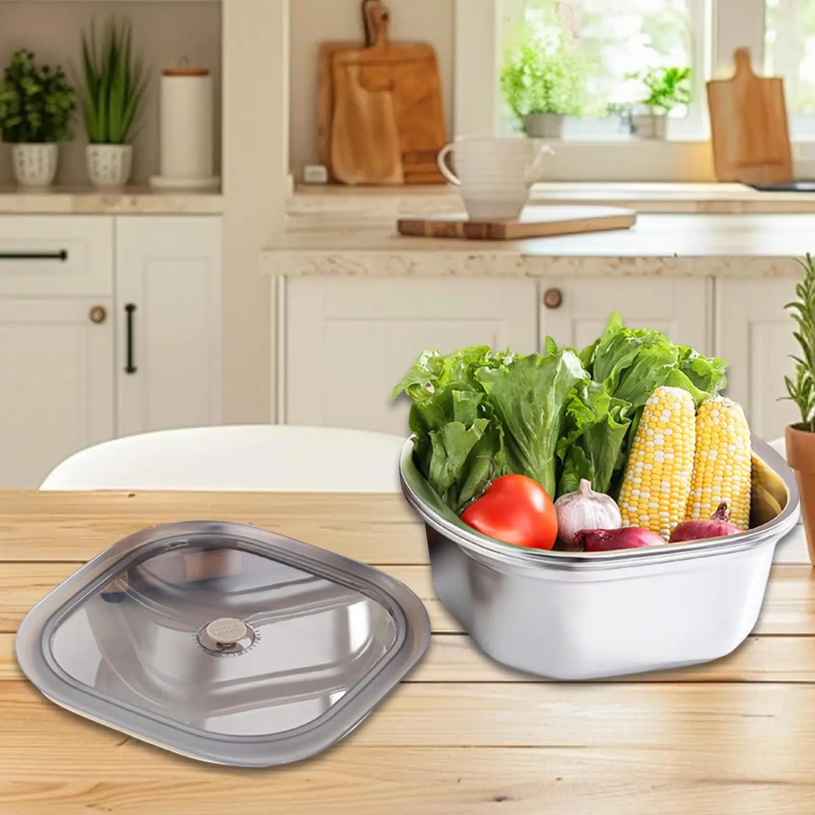 Contenitore per Pasta in Acciaio Inossidabile, Set Ciotole per Mescolare, Contenitore per Alimenti, Scolapasta per Verdure per Preparazione Pasti in Cucina