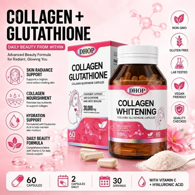 Collagen Peptides Capsules with L-Glutathione Vitamin C and Hyaluronic Acid Hair Skin Nails Support for Adults 60 Capsules