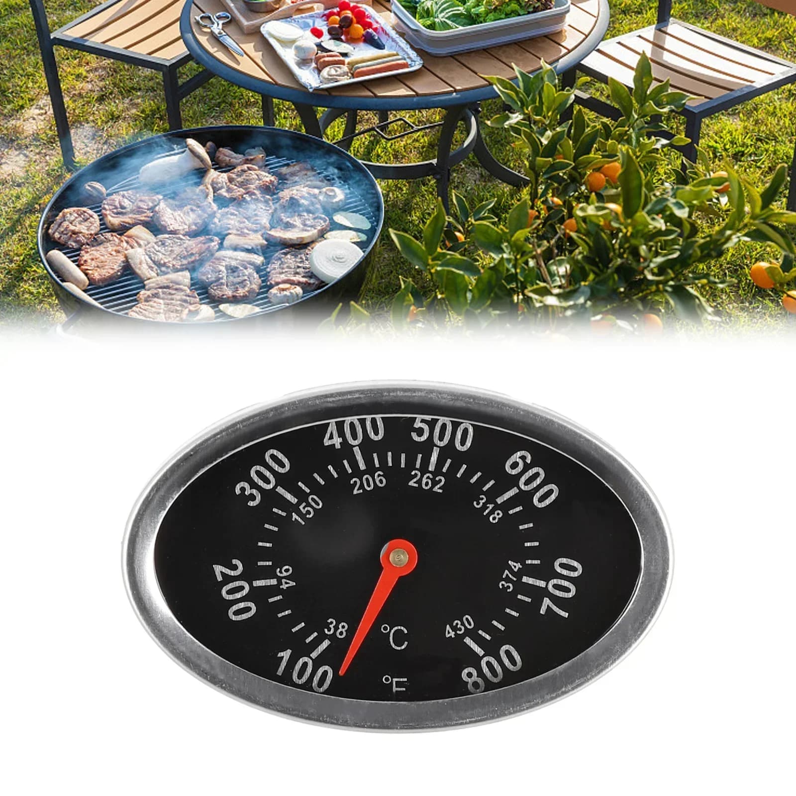 Termometro per barbecue per Weber Q2000 Indicatore di temperatura per cappa 75mm * 48mm Indicatore di temperatura per barbecue domestico per parti di ricambio per griglie familiari