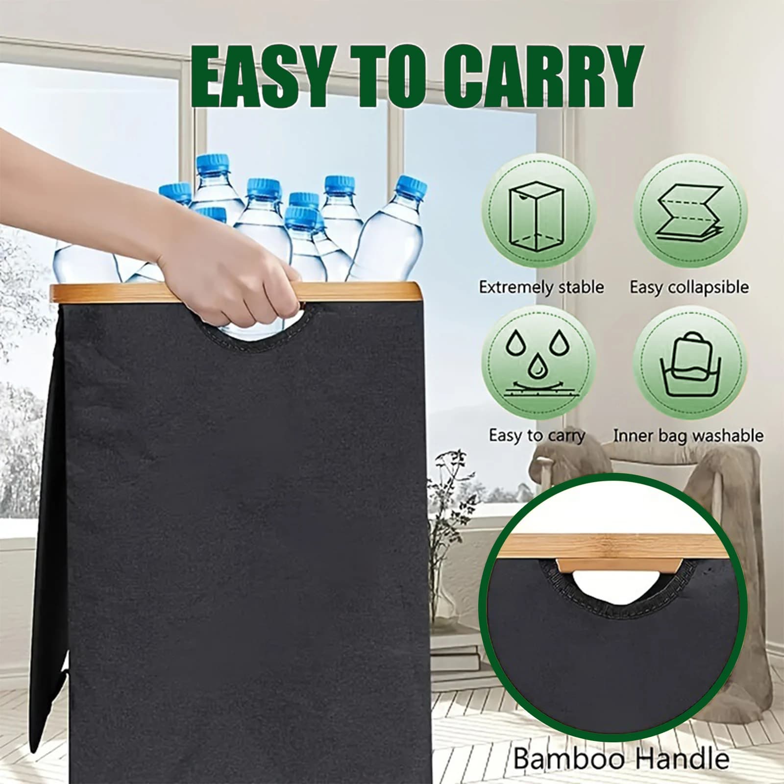 140L Foldable Oxford 2 Sections Laundry Hamper with Lid Large Dual Laundry Basket Removable Bag for Living Room Bathroom Bedroom