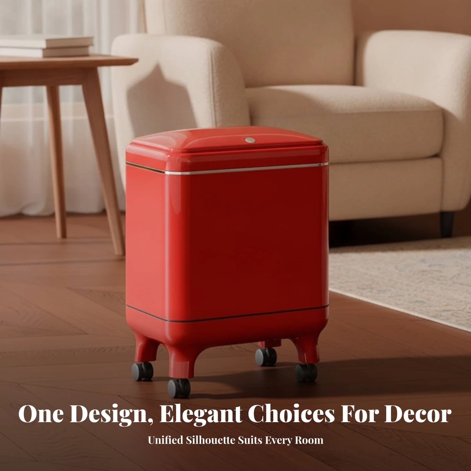 Kitchen Trash Can with Legs and Wheels Space-Saving Tall Kitchen Trash Can with Shelf and Wheels Press Top Bin Compact Wheelable