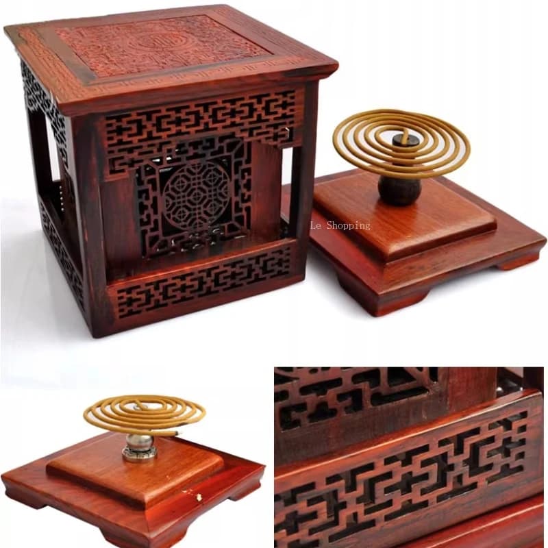Bruciatore di Incenso in Legno Massiccio per Incenso a Spirale/Prodotti Religiosi per Culto del Tempio, Meditazione Buddista, Decorazioni da Tavolo per la Casa