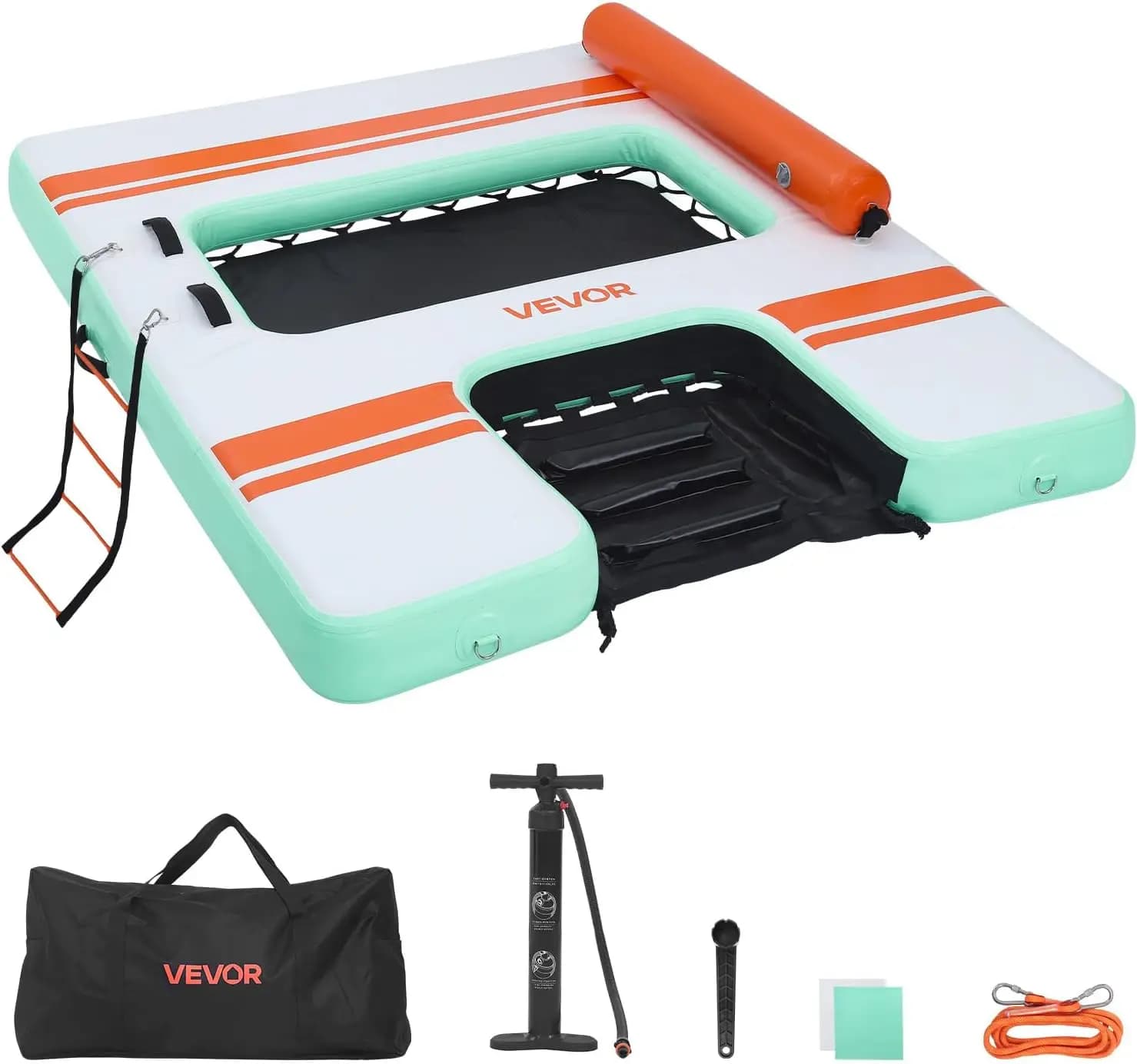 VEVOR Inflatable Floating Dock, Inflatable Dock Platform, Non-Slip Water Air Mat with Portable Carrying Bag and Detachable Ladde
