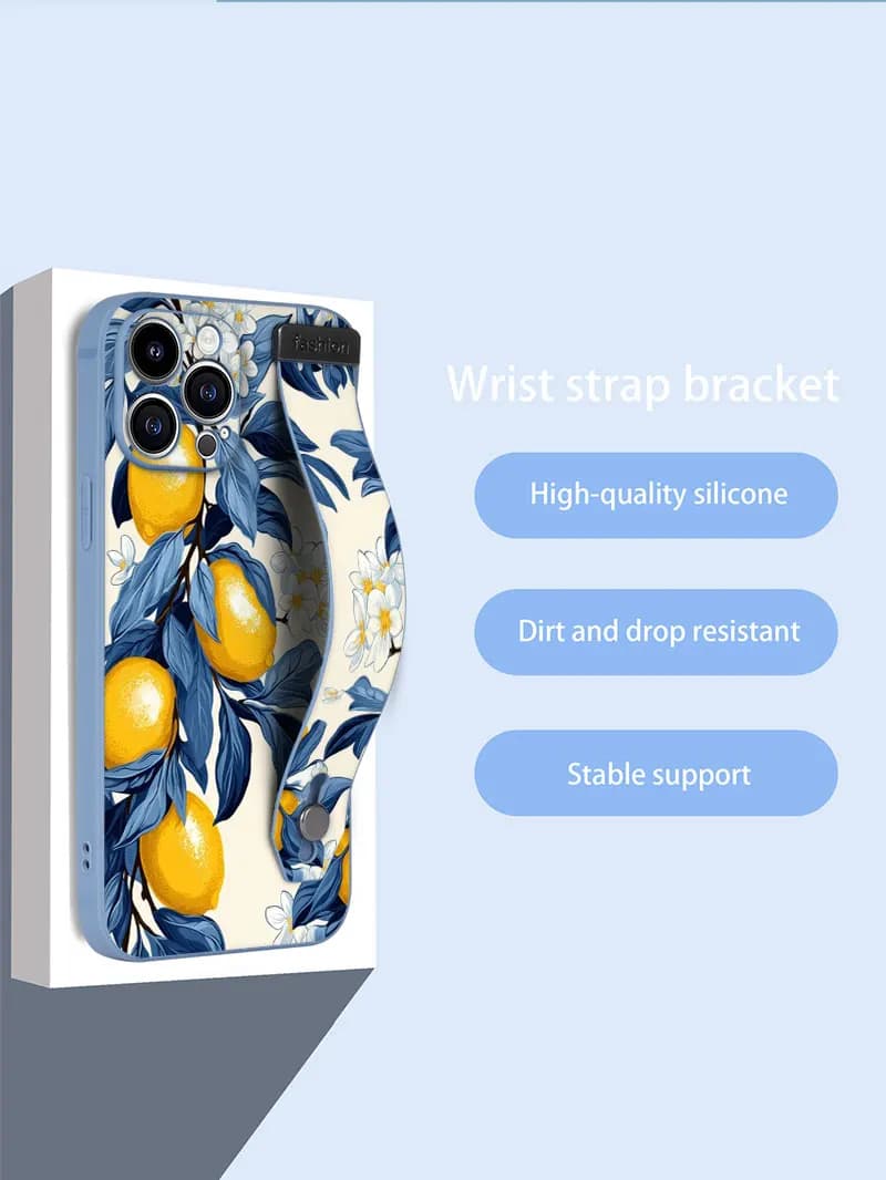 Custodia per telefono con cinturino da polso con motivo floreale colorato frutta limone per iPhone 17 16 15 14 Plus 13 12 11 Pro Max X XS Cover posteriore