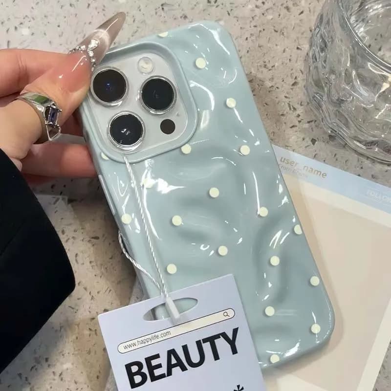Phone Case Black White Blue Polka Dots for iPhone 11 13 12 14 15 16 17 Pro Max Plus Air Simple and cute shockproof Soft Cover Funda