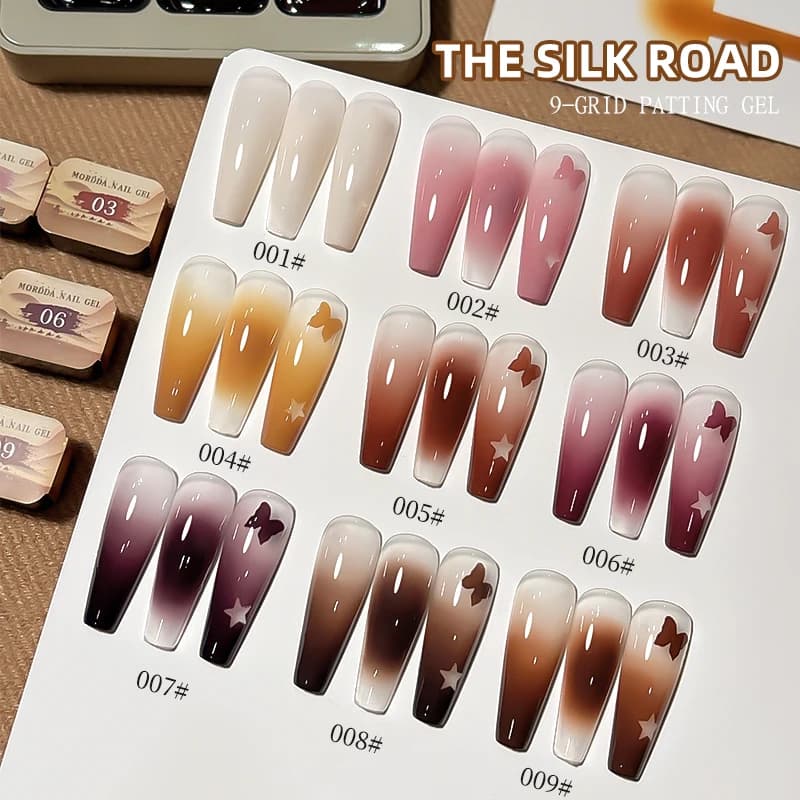 MORDDA 9 Colors New Silk Road Wash-in Painting- Pad Gel Smudge, High Saturation, Popular Versatile Semi-Solid Nail Polish Gel
