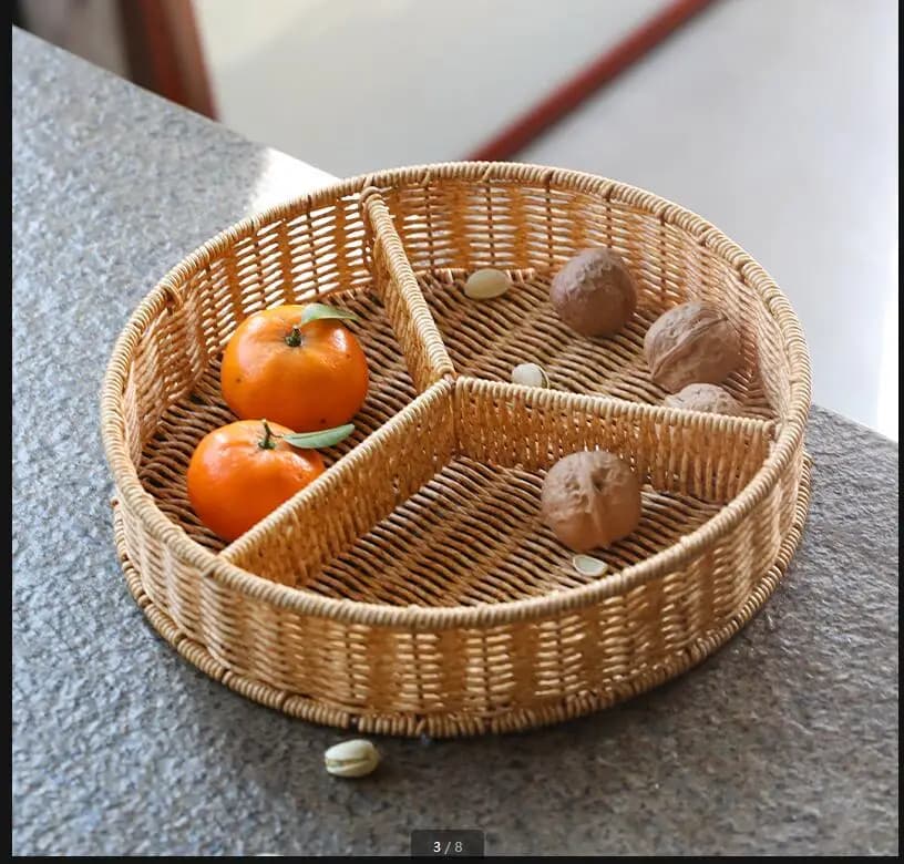 Cestino portaoggetti in finto rattan Vassoio per snack alla frutta Scatola per caramelle per rinfrescare Piatto essiccato